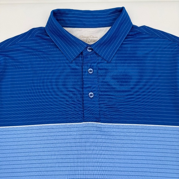 Straight Down Polo Shirt Men XL Blue Golf Performance Stripes Short Sleeves - Picture 1 of 11